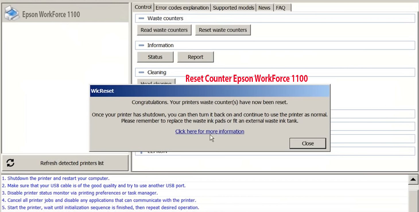 Reset Epson WorkForce 1100 Step 7